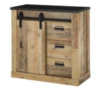 KOMMODE Used Wood hell, anthrazit, Sideboard mit Soft-Close - Anthrazit/Schwarz, Holzwerkstoff/Metall (93/91/43cm) - Furn.Design