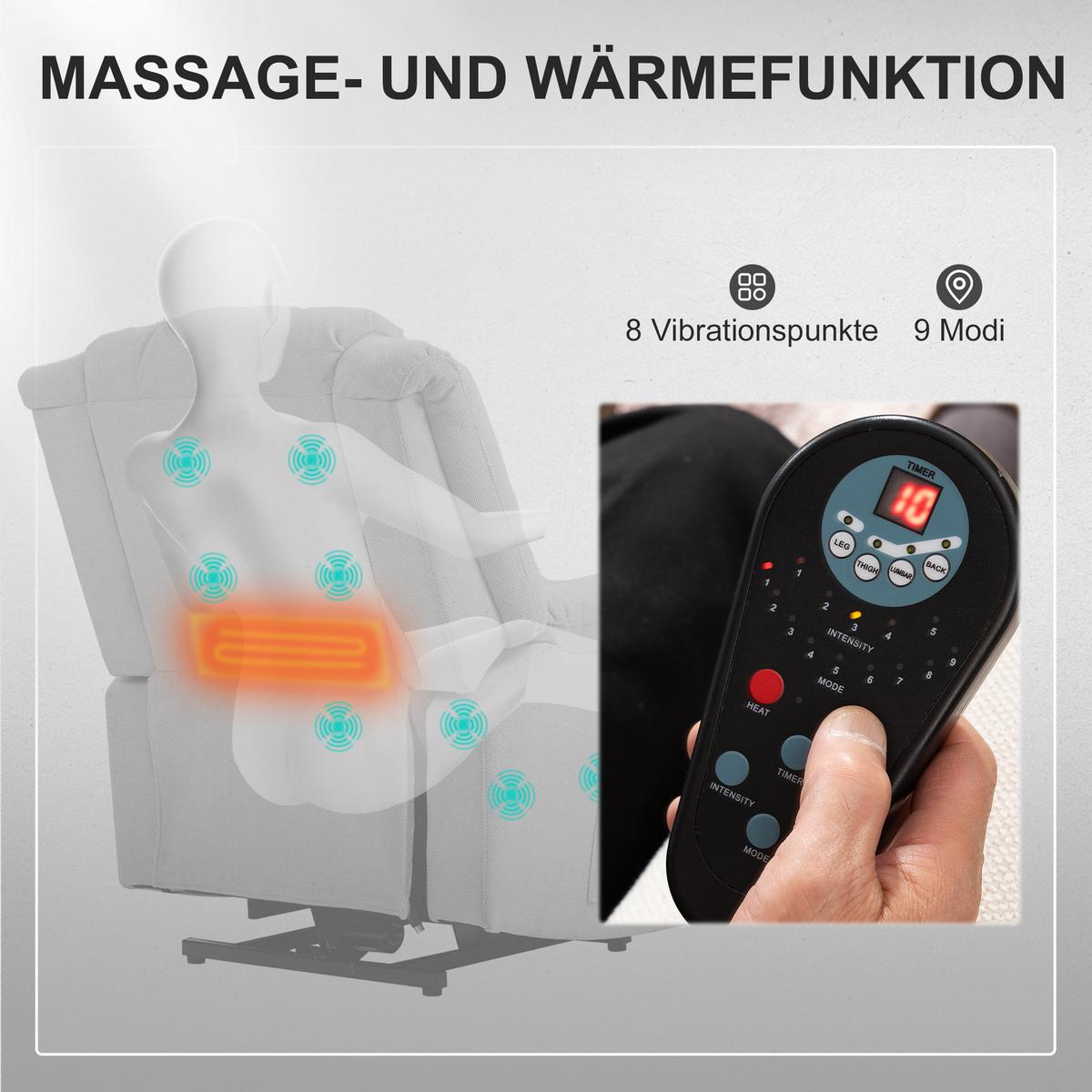 RELAXSESSEL Fernsehsessel Elektrisch Verstellbar Massagesessel mit Aufstehhilfe - Dunkelgrau, Textil (85/104/91cm) - HOMCOM