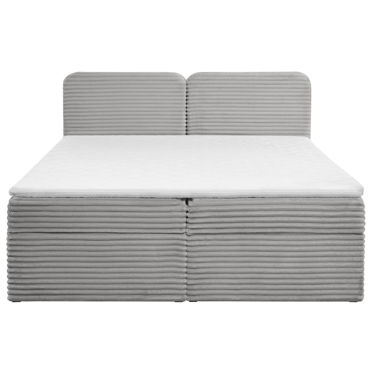 KONTINENTALBETT Lars 160x200 cm mit Topper, Bonnelmatratze, Cord-Stoff, Hellgrau - Hellgrau, Textil (160/200cm) - Beautysofa