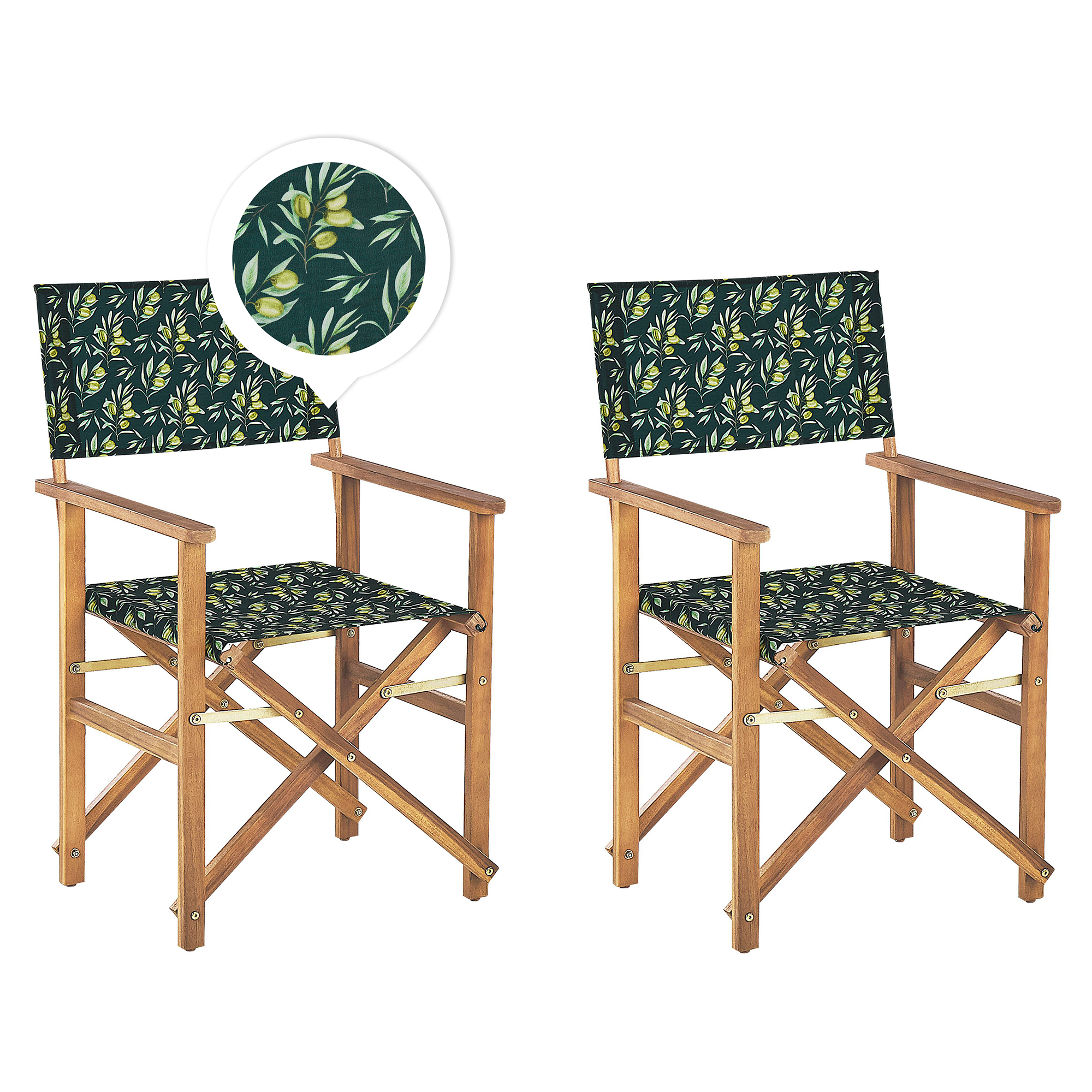 GARTENSTUHL 2er-Set Akazienholz hellbraun Auflagen cremeweiß/dunkelgrün Olivenmuster Cine - Hellbraun/Dunkelgrün, Holz (50/91/50cm) - Beliani