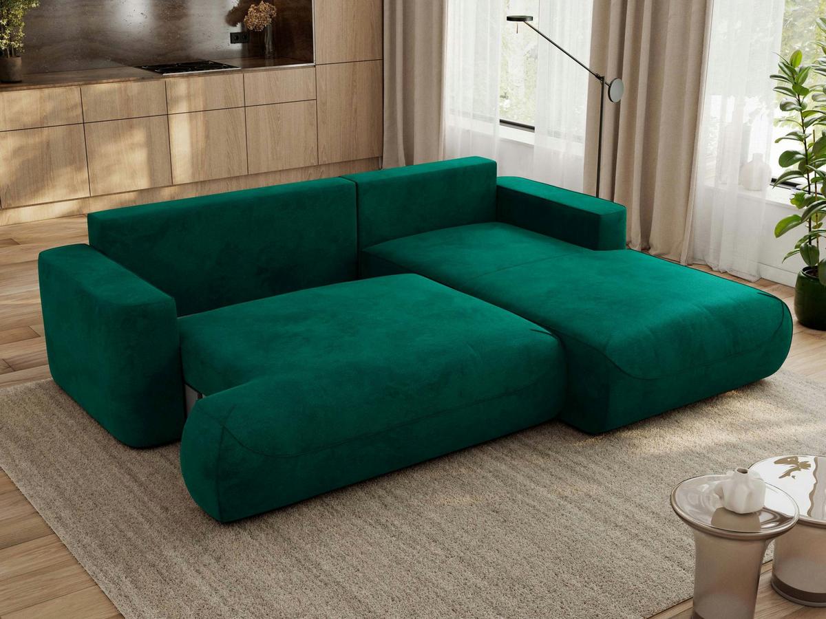 ECKSOFA OVO L Dunkelgrün Velvet - Rechts Seite - Dunkelgrün/Schwarz, Kunststoff/Textil (195/271cm) - MKS