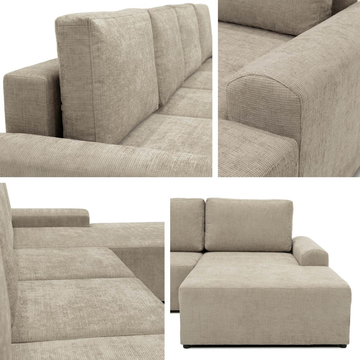 WOHNLANDSCHAFT Bella XL - Hellgrau/Schwarz, Holz/Kunststoff (338/85/168cm) - MIRJAN24