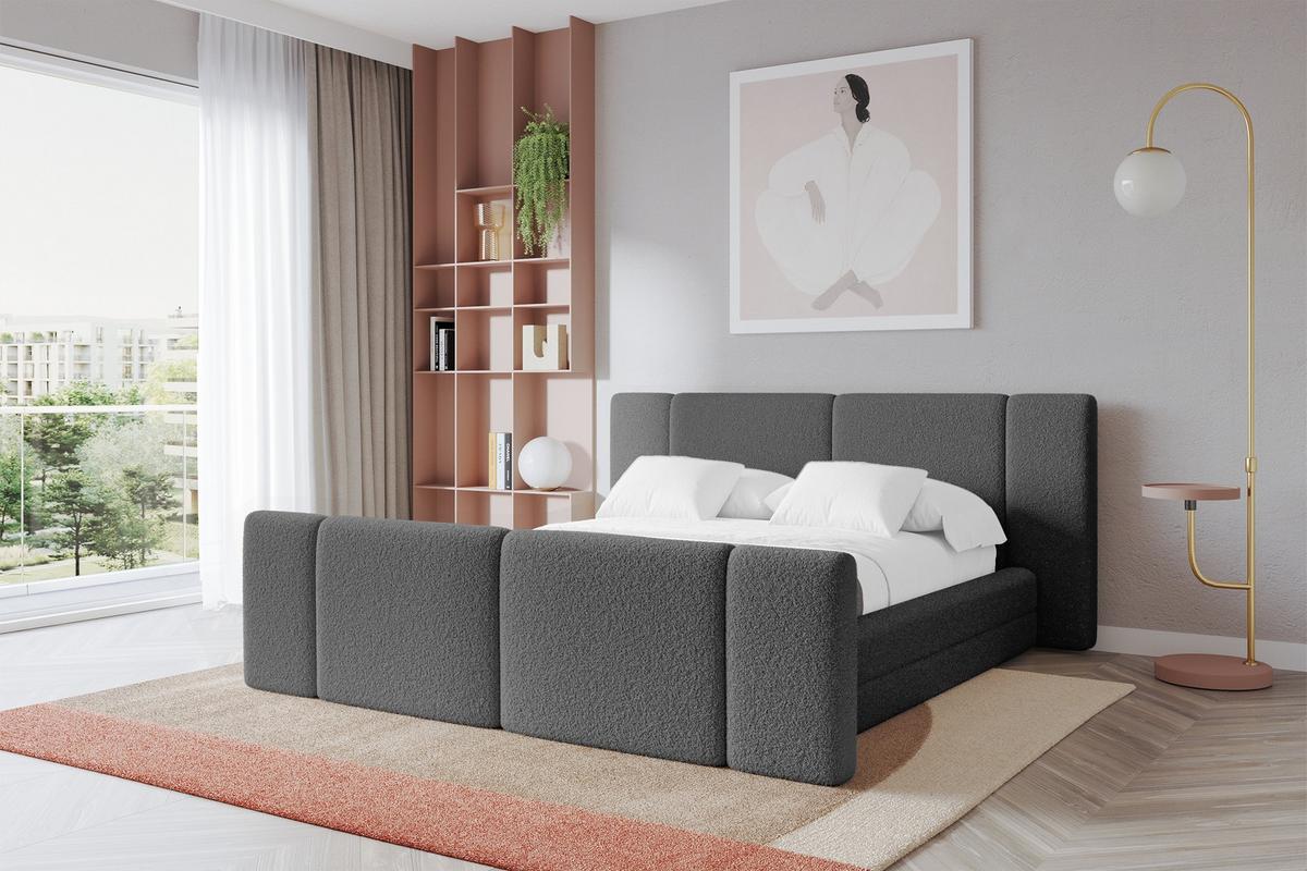 POLSTERBETT mit Bettkasten, Fußteil und Lattenrost, Bett mit Matratze H3/H4 - TEVO-Z 140x200 Grau - Greige, Holzwerkstoff/Textil (140/200cm) - ALTDECOR