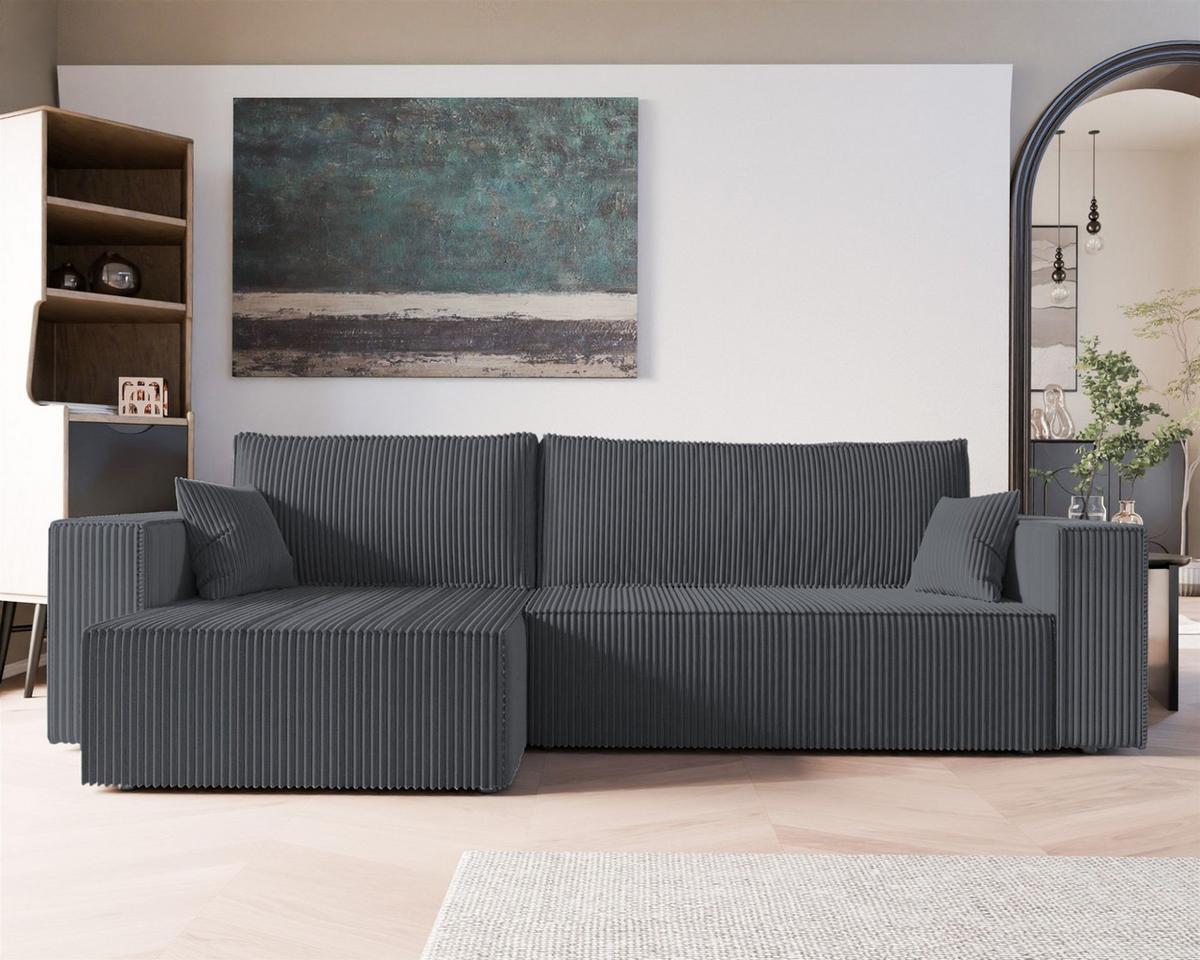 ECKSOFA Adara Max Mit Schlaffunktion - Dunkelgrau, Holzwerkstoff/Textil (276/145cm) - Fun Möbel
