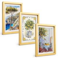 BILDER SET 3er Set - 20x30 cm Goldrahmen - Blick auf das Meer aus Zitronenbäumen - Goldfarben, Kunststoff (20/30cm) - TULUP