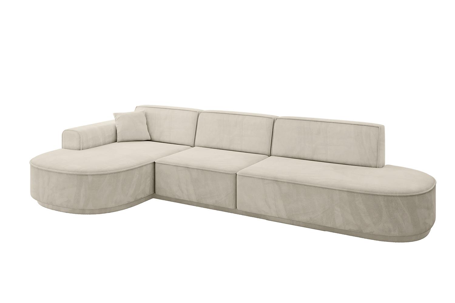 ECKSOFA Ottomane Links MARI-L2-v3 - 328x171x83 cm Ecru Velours - Ecru/Schwarz, Holzwerkstoff/Kunststoff (328/171cm) - ALTDECOR
