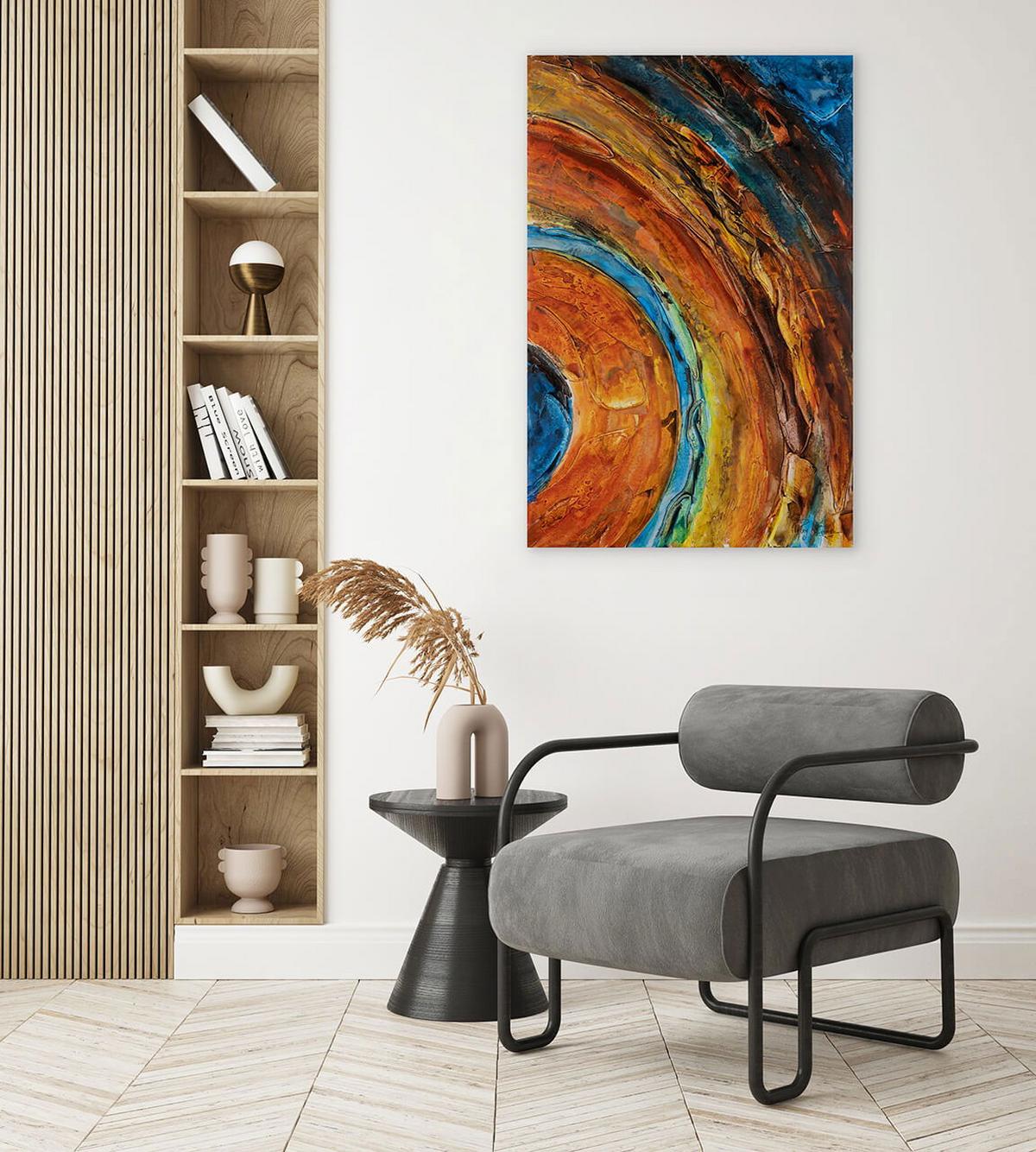 ACRYLBILD HANDGEMALT 60/90 cm - Blau/Kupferfarben, Holz/Textil (60/90cm) - KUNSTLOFT