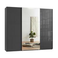 SCHWEBETÜRENSCHRANK 3-türig B250/H216/T65 cm in Anthrazit mit Glasfront, eine Spiegeltür, Kleiderschrank inkl. Vollausstattung / 22035 - Eichefarben/Anthrazit, Holzwerkstoff/Metall (250/216/65cm) - luma-home
