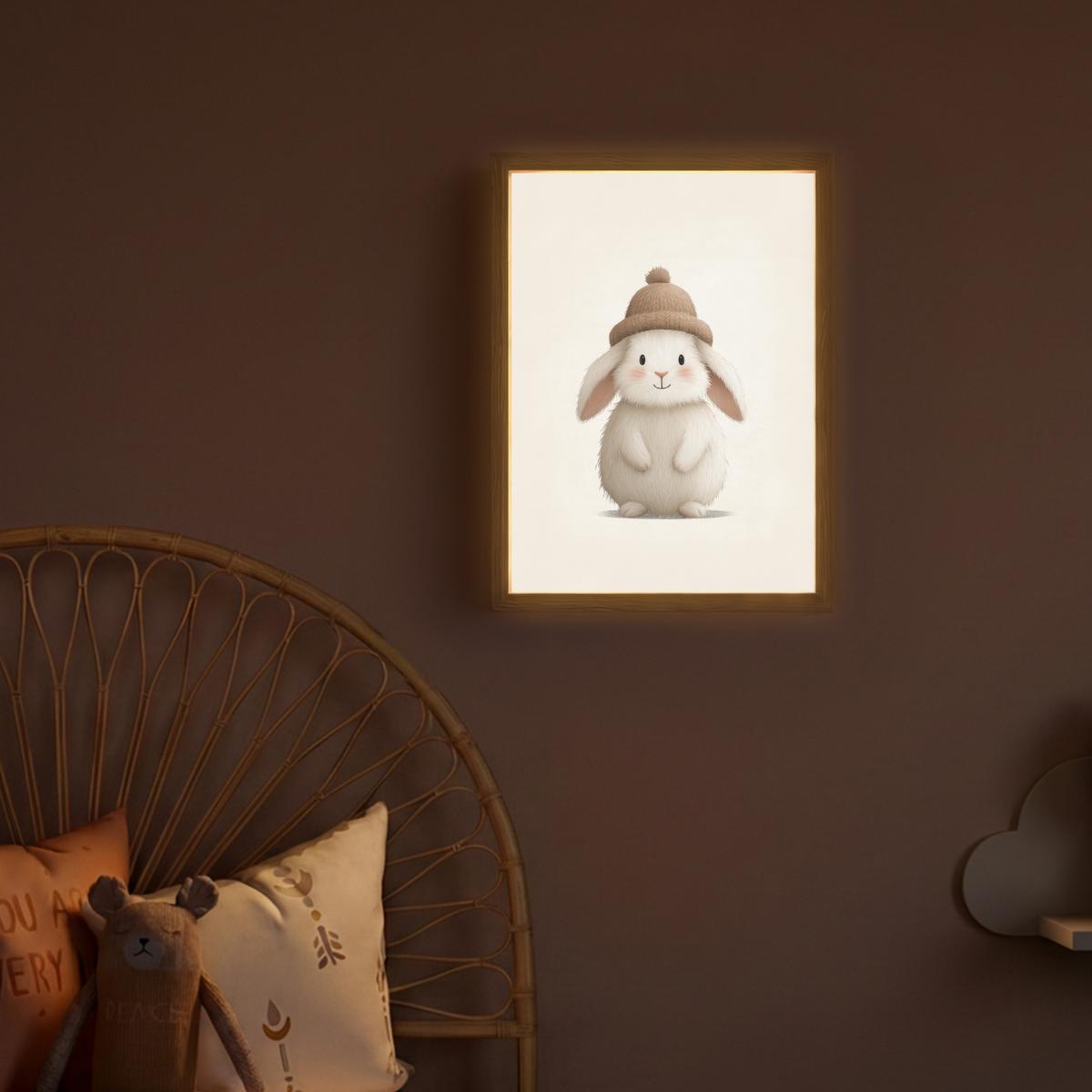 NACHTTISCHLAMPE MIT AKKU Kaninchen - Hut - Ohren - Beige 30x40 cm - Creme, Holzwerkstoff (8/30/40cm) - OnlyWow
