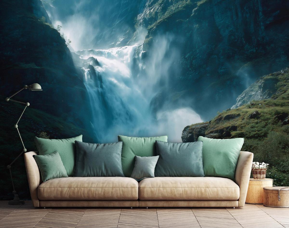 FOTOTAPETE Wasserfall Natur Grün 150x105 cm - Multicolor, Papier (150/105cm) - Wallarena