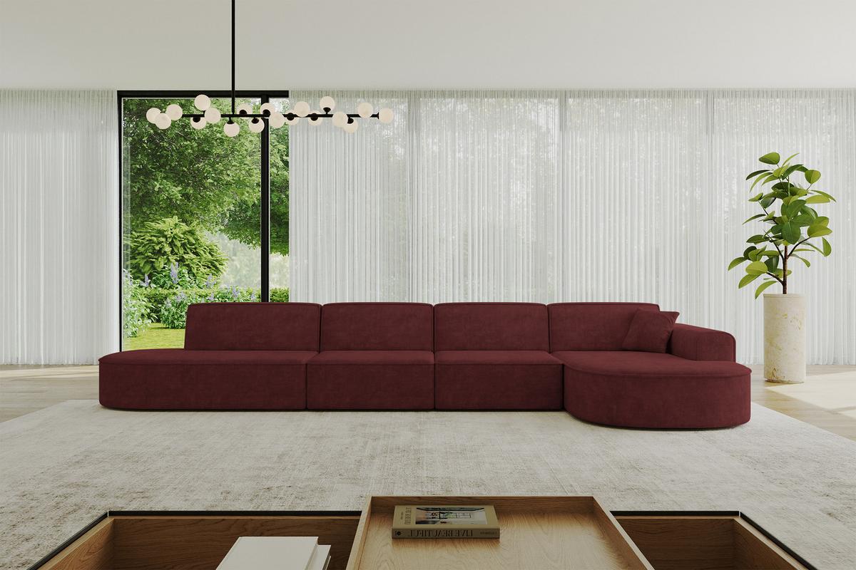 ECKSOFA Ottomane Rechts MARI-L3 - 413x171x79 cm Bordeaux Velours - Bordeaux/Schwarz, Holzwerkstoff/Kunststoff (171/413cm) - ALTDECOR