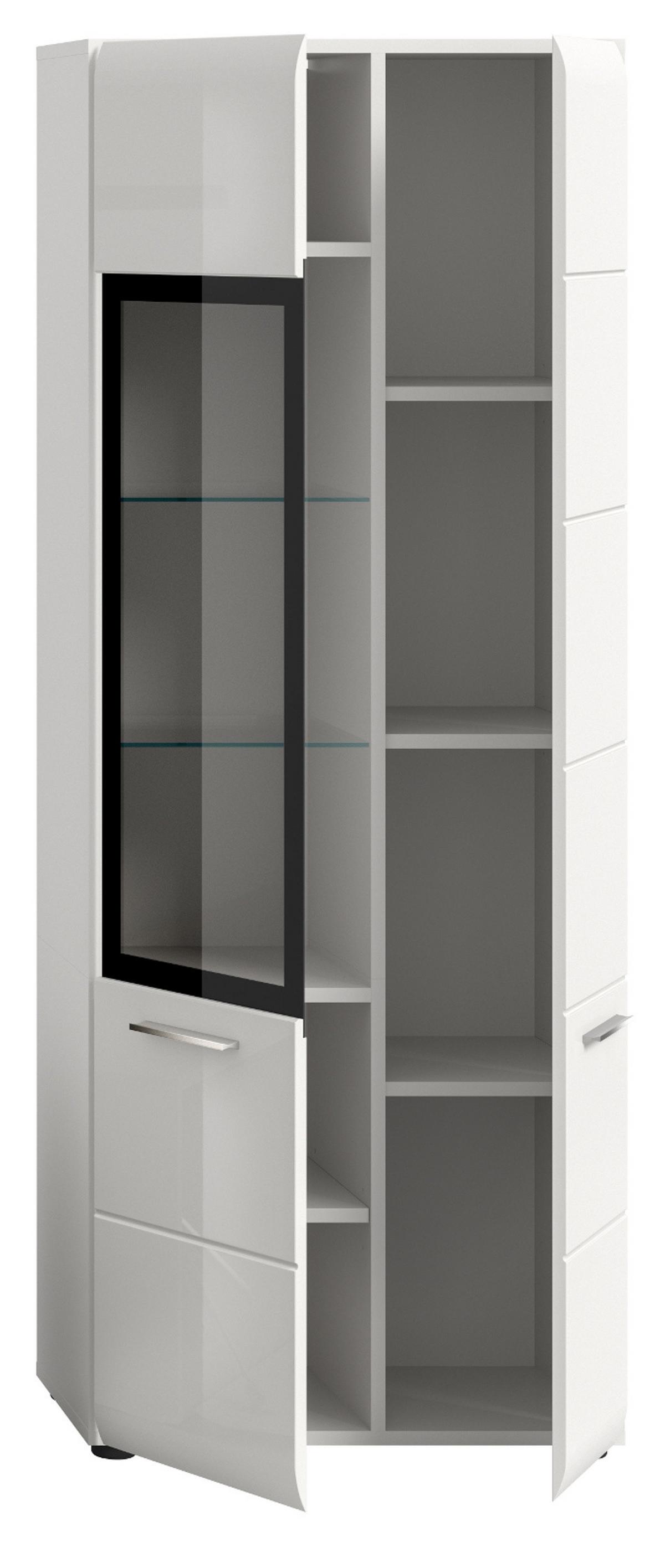 VITRINE weiß Hochglanz 60 x 160 cm, Vitrinenschrank mit 10 Fächern - Weiß Hochglanz/Silberfarben, Glas/Holzwerkstoff (60/160/34cm) - Inn.Furn