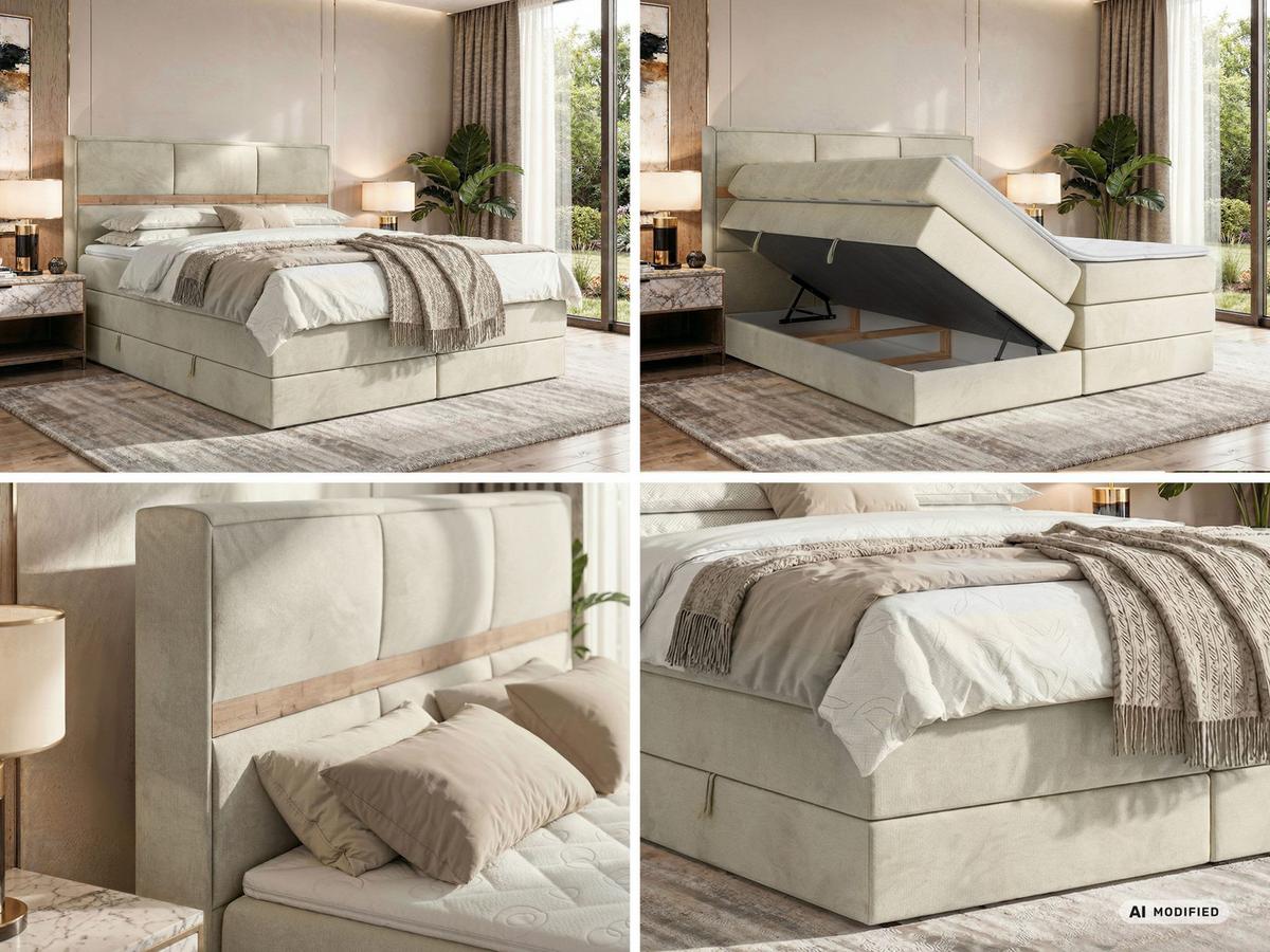 BOXSPRINGBETT ORVO KING 140/200 - Beige Velvet - Topper Visco - H3 - Beige/Creme, Kunststoff/Textil (140/200cm) - MKS