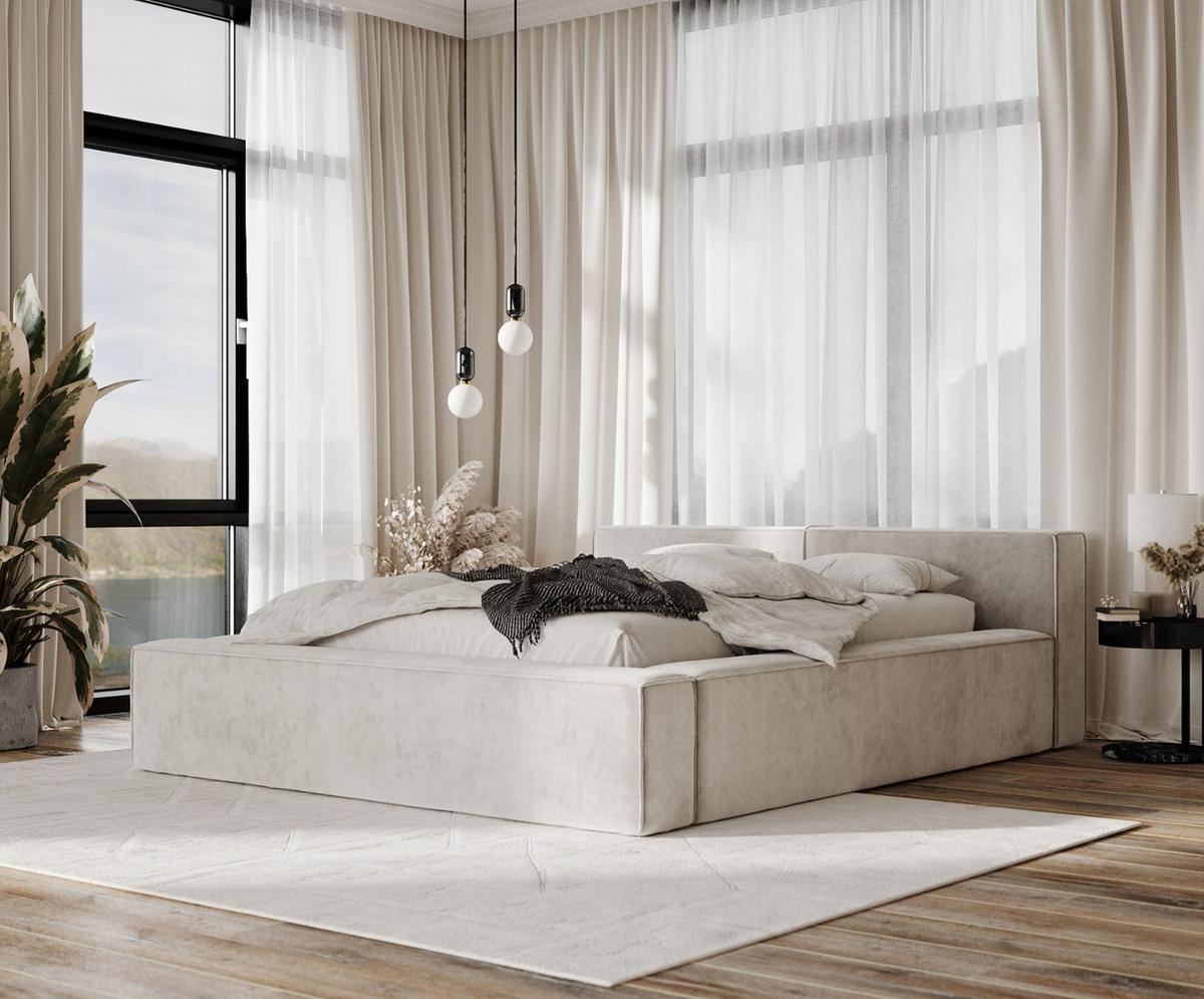 POLSTERBETT Casto mit Stauraum 140/200 cm Hellbeige im Terra NW Stoff - Sandfarben/Schwarz, Holz/Holzwerkstoff (140/200cm) - AltaBeds