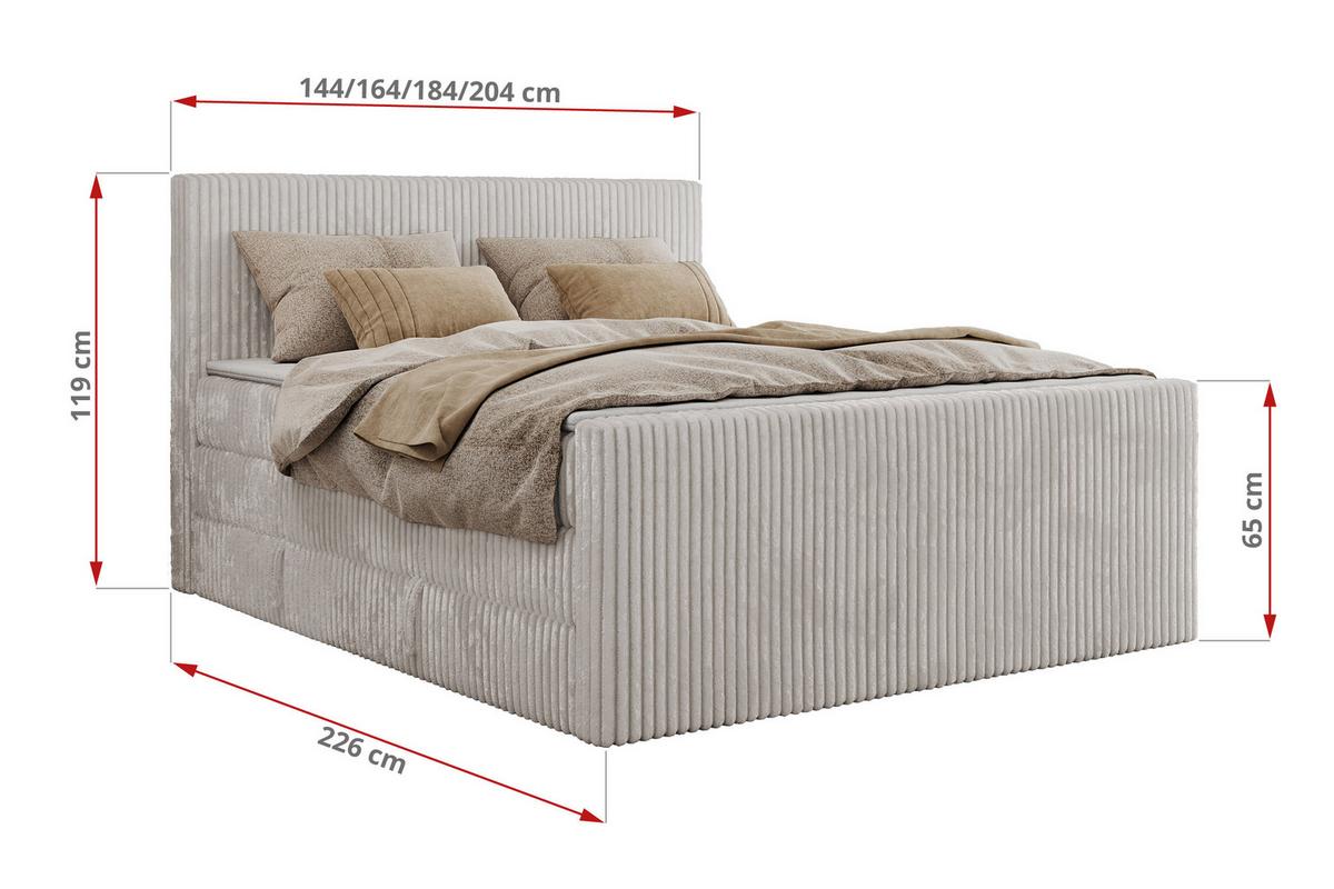 BOXSPRINGBETT TILIANO KING DUO 180/200 - Hellgrau Cord - H4 - Hellgrau, Textil (180/200cm) - MKS