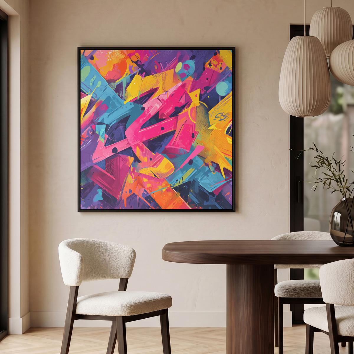 LEINWAND Bilder mit Rahmen - Abstrakt - Formen - Farbenfroh - 90x90 - Magenta, Textil (90/90cm) - MuchoWow