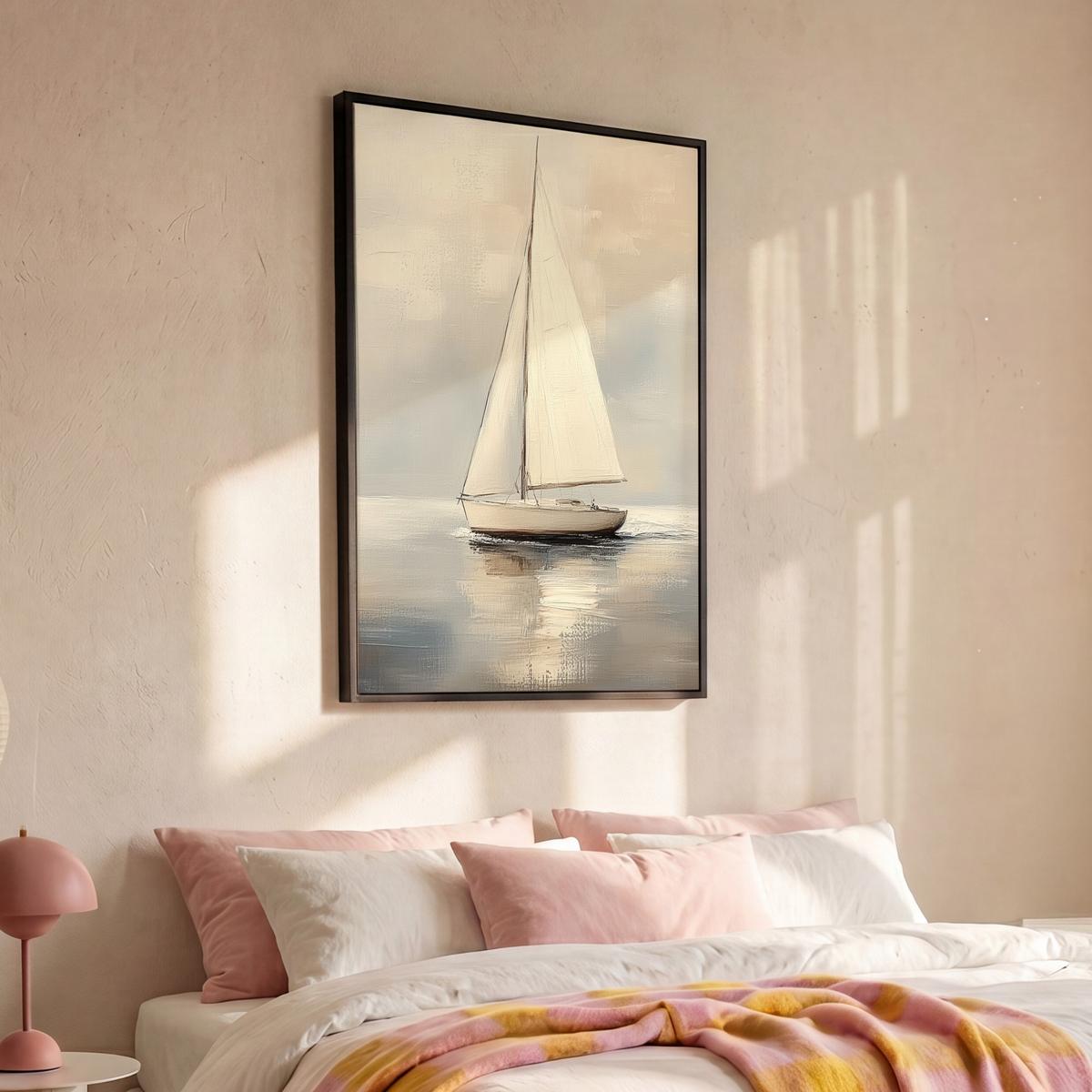 LEINWAND Bilder mit Rahmen - Segelschiff - Meer - Bewölkt - 100x150 - Creme, Textil (100/150cm) - MuchoWow