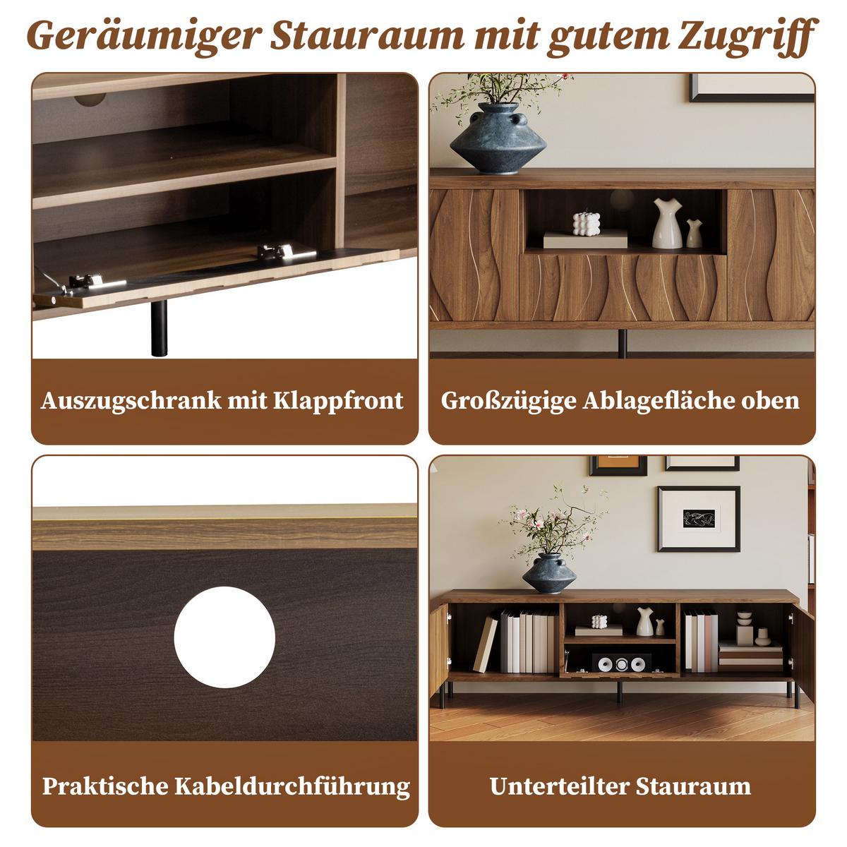 TV-SCHRANK 160 cm in Natur mit 3 Türen - Schwarz, Holzwerkstoff (160/46/35cm) - Urban Meuble