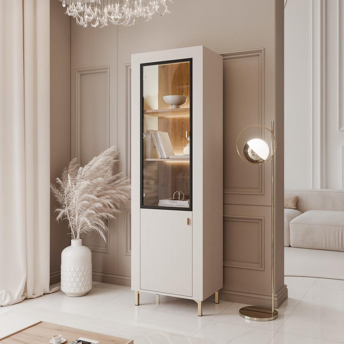 VITRINE AVENA Glastüren, 60/40/194 cm Kaschmir / Eiche - Kaschmir, Holzwerkstoff/Kunststoff (60/194/40cm) - Idohome
