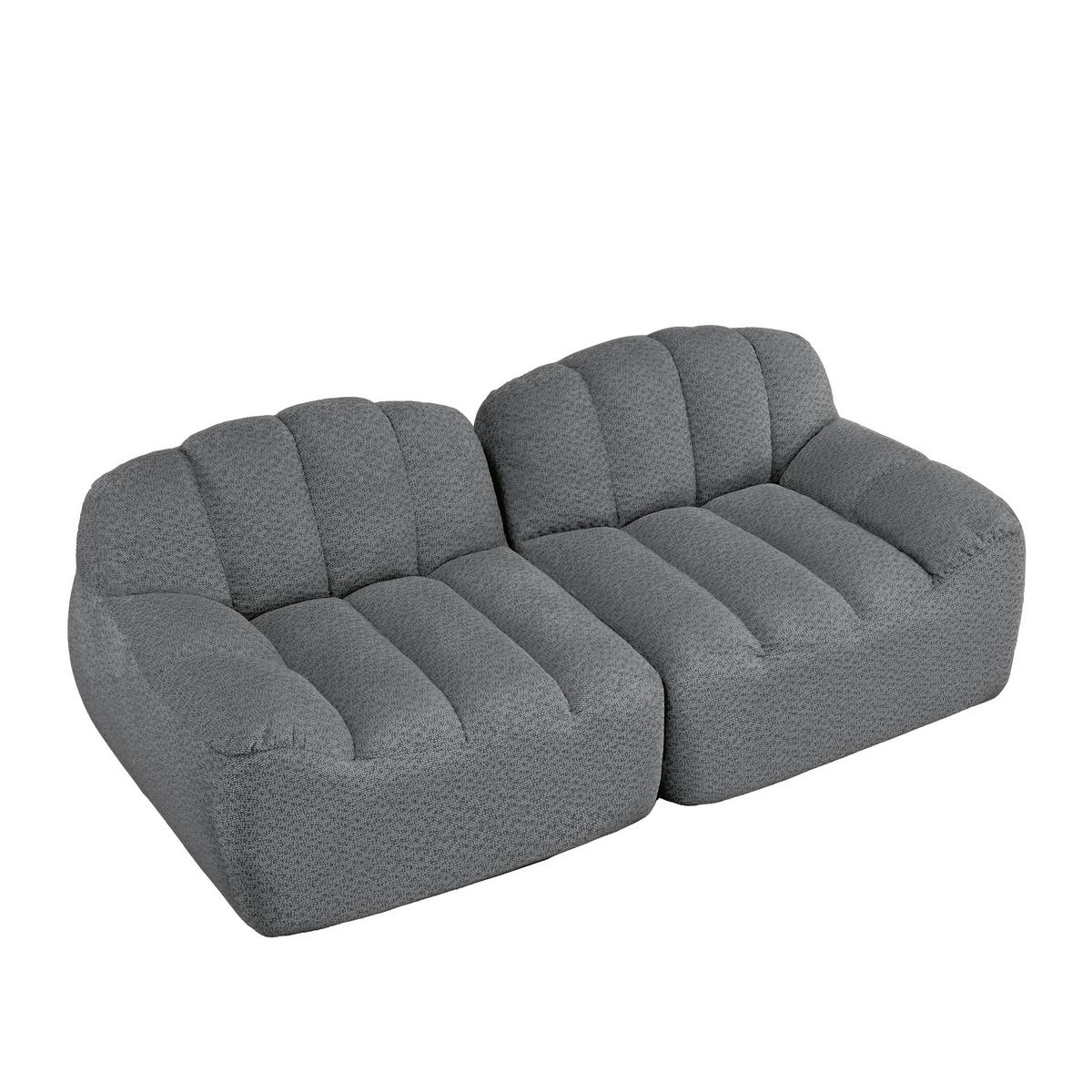 2-SITZER SOFA aus granuliertem Fleece, frameless in Muschelform ohne Montage - Grau, Textil (210/79/104cm) - Urban Meuble