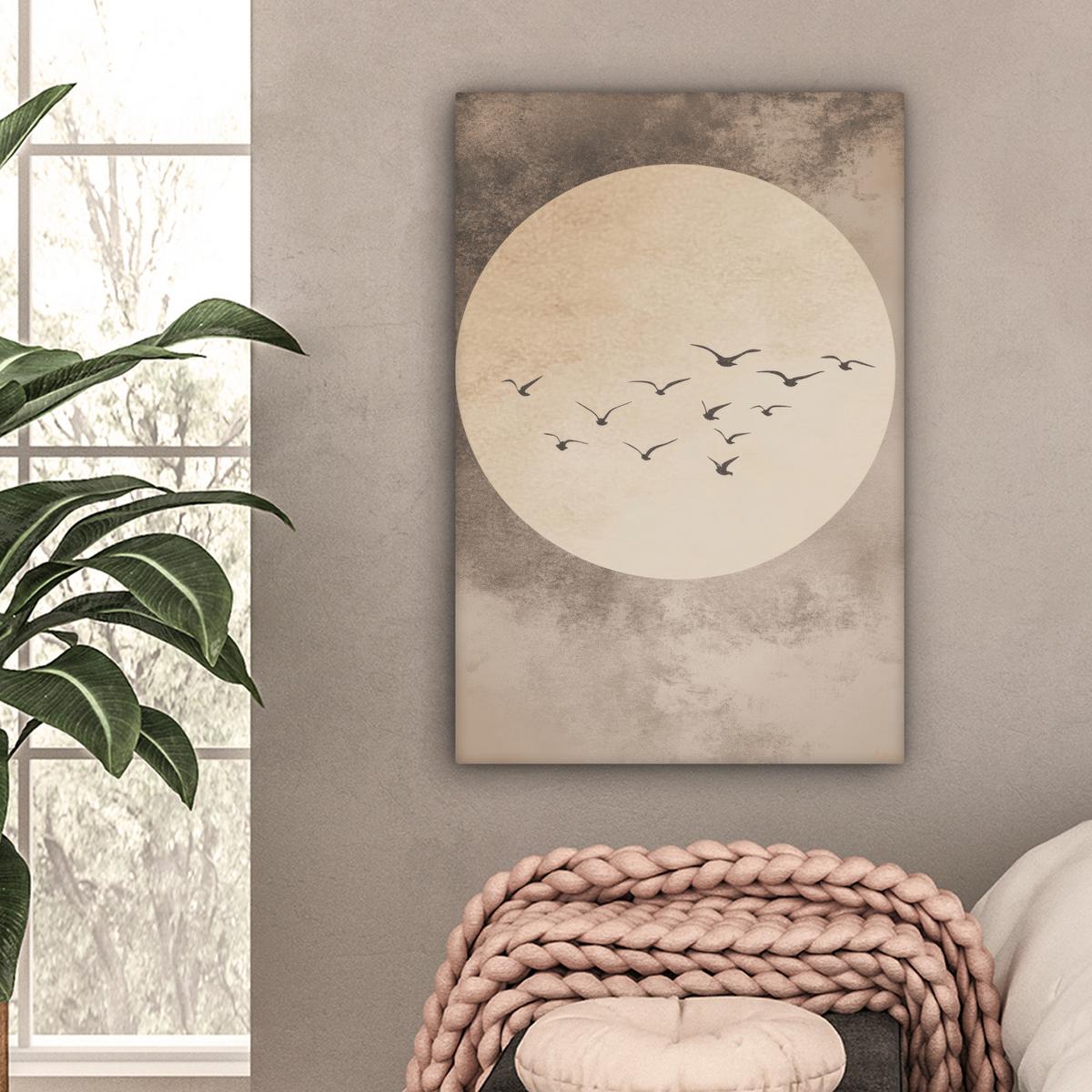 LEINWANDBILD Vogel - Beige - Japanisch Wanddeko 40x60 cm - Taupe, Textil (40/60cm) - MuchoWow