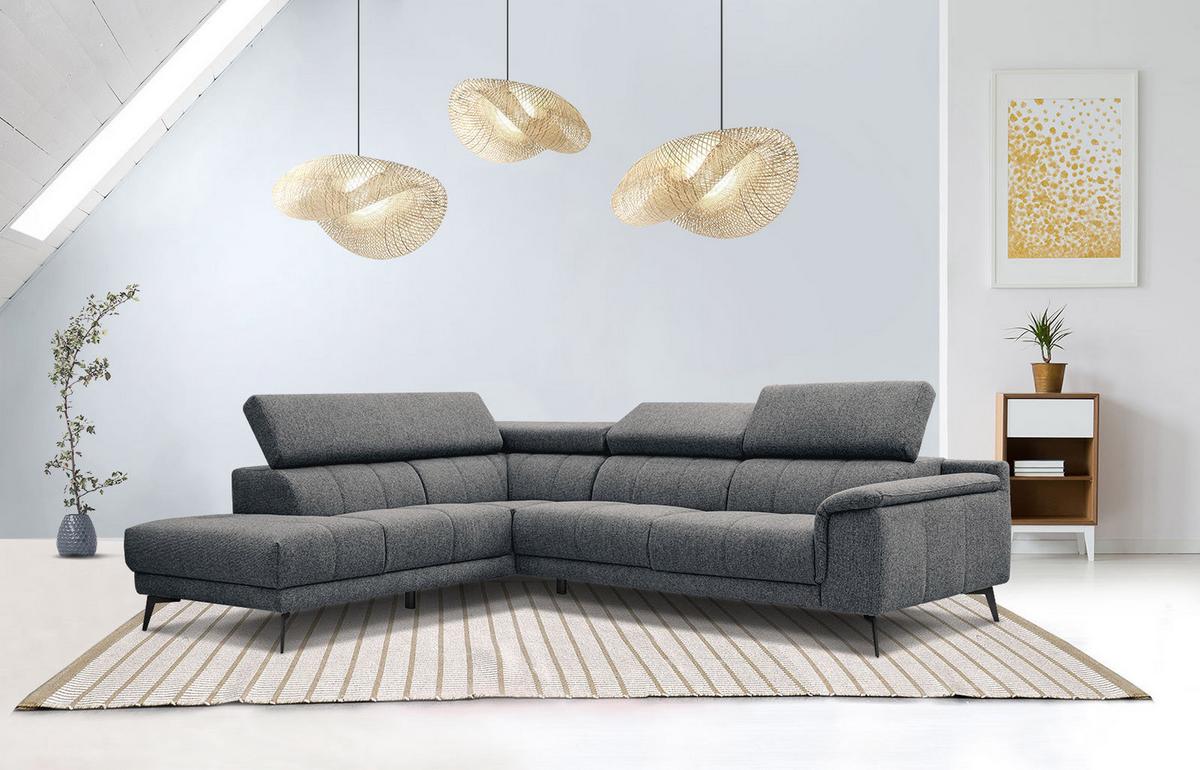 ECKSOFA FIERO 5-Sitzer, dunkelgrau - Dunkelgrau/Schwarz, Holzwerkstoff/Textil (158/269cm) - Wozimo