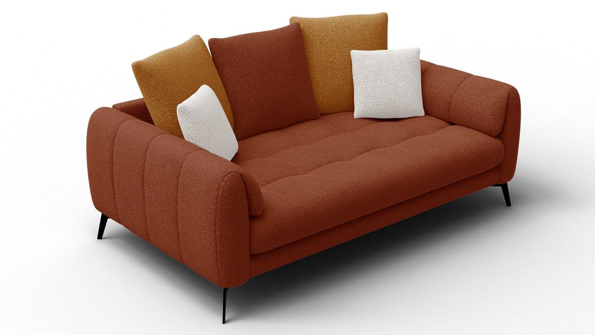 SOFA CALME 2,5-Sitzer, dunkelorange und écru - Dunkelorange/Schwarz, Holz/Textil (199/92/108cm) - Wozimo