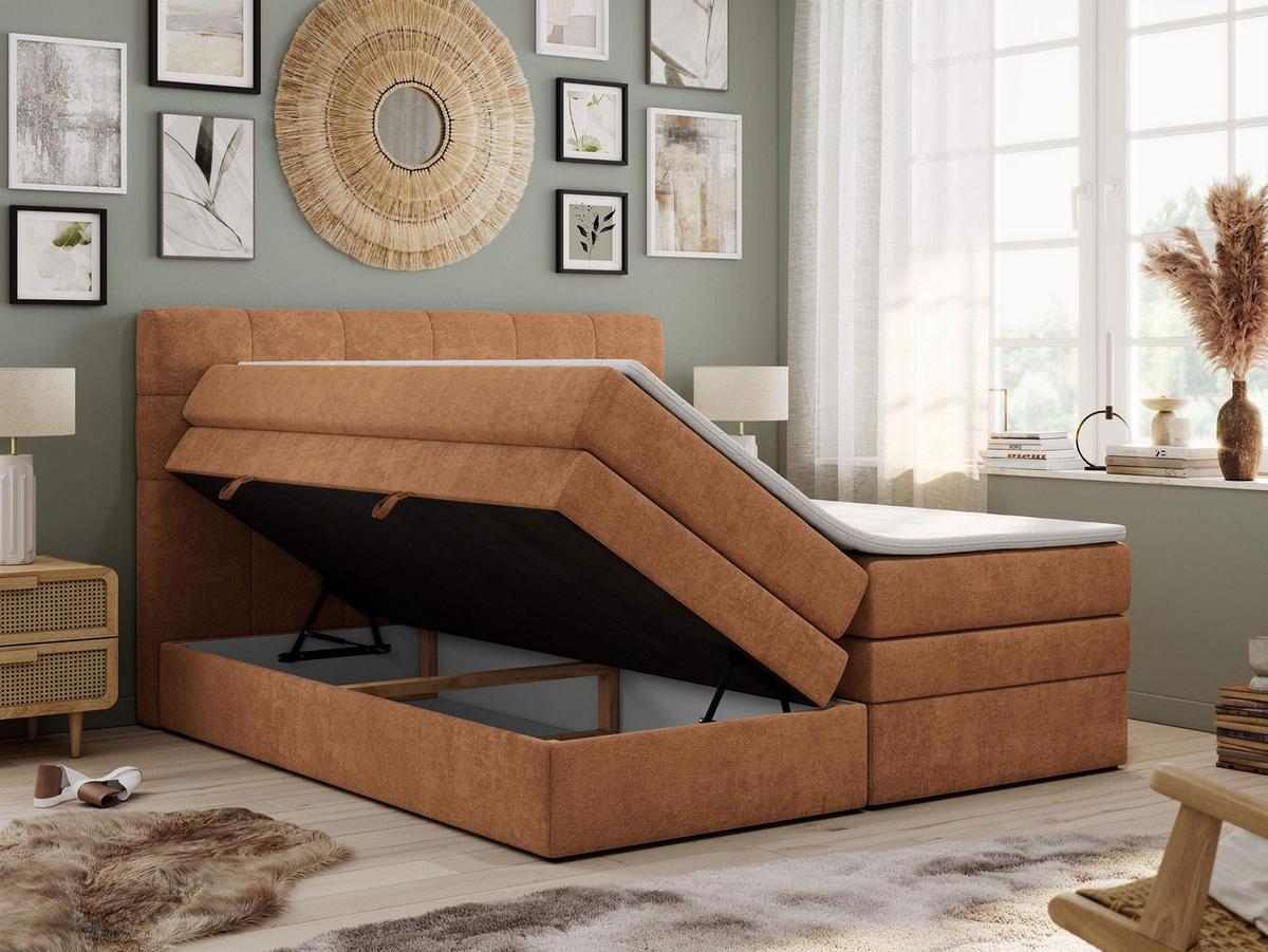 BOXSPRINGBETT LUKA KING 120/200 Orange Struktur - H3 - Orange, Holz/Textil (120/200cm) - MKS