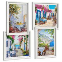 BILDER SET 4er Set - 50x50 cm & 40x60 cm Weißer Rahmen - Charmante Straßen mit Pflanzen - Weiß, Kunststoff (50/50cm) - TULUP