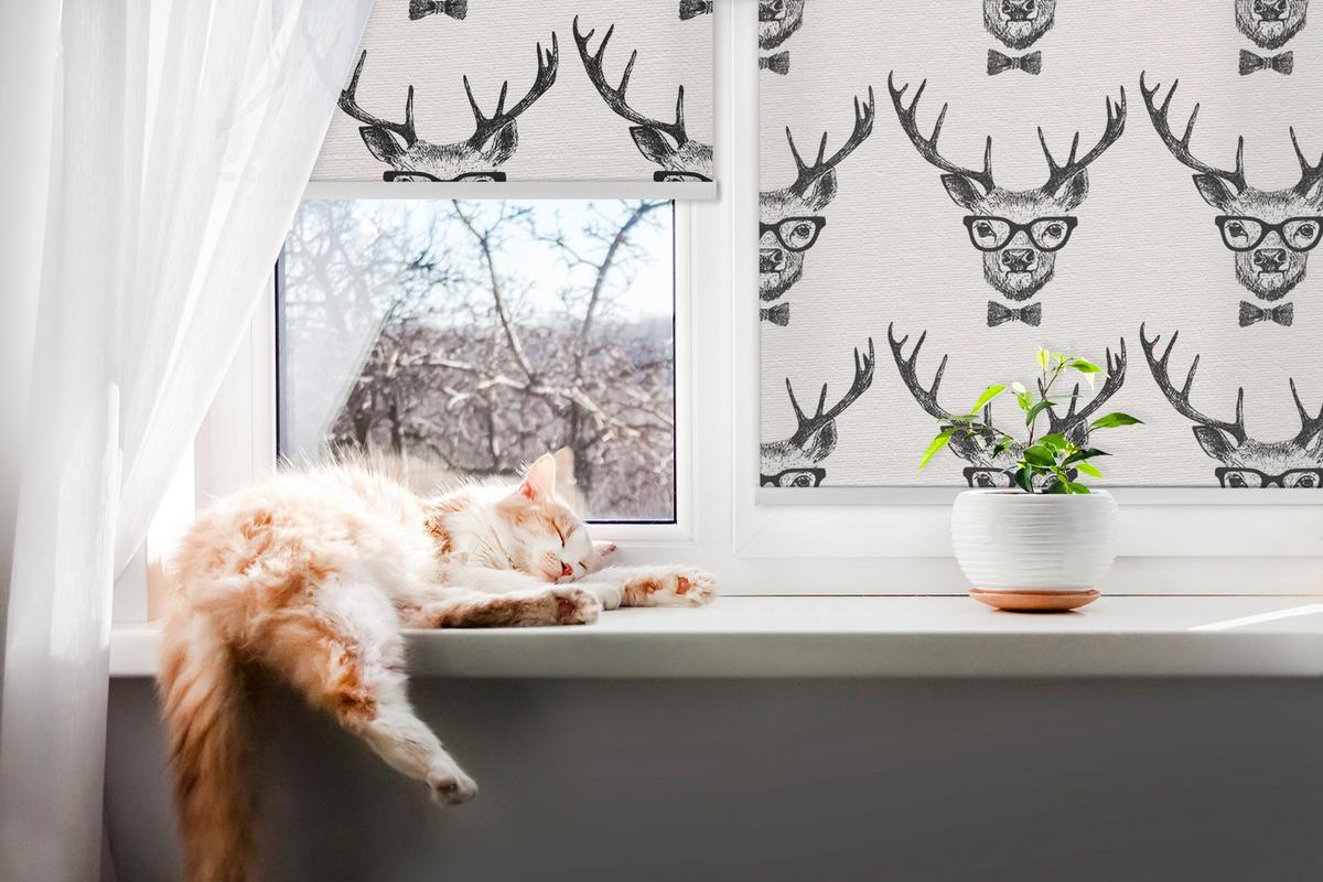 INNENROLLO - Fensterrollo - Rollo - 150x180 cm - Rentier mit Brille - Grau, Kunststoff (150/180/0.5cm) - TULUP