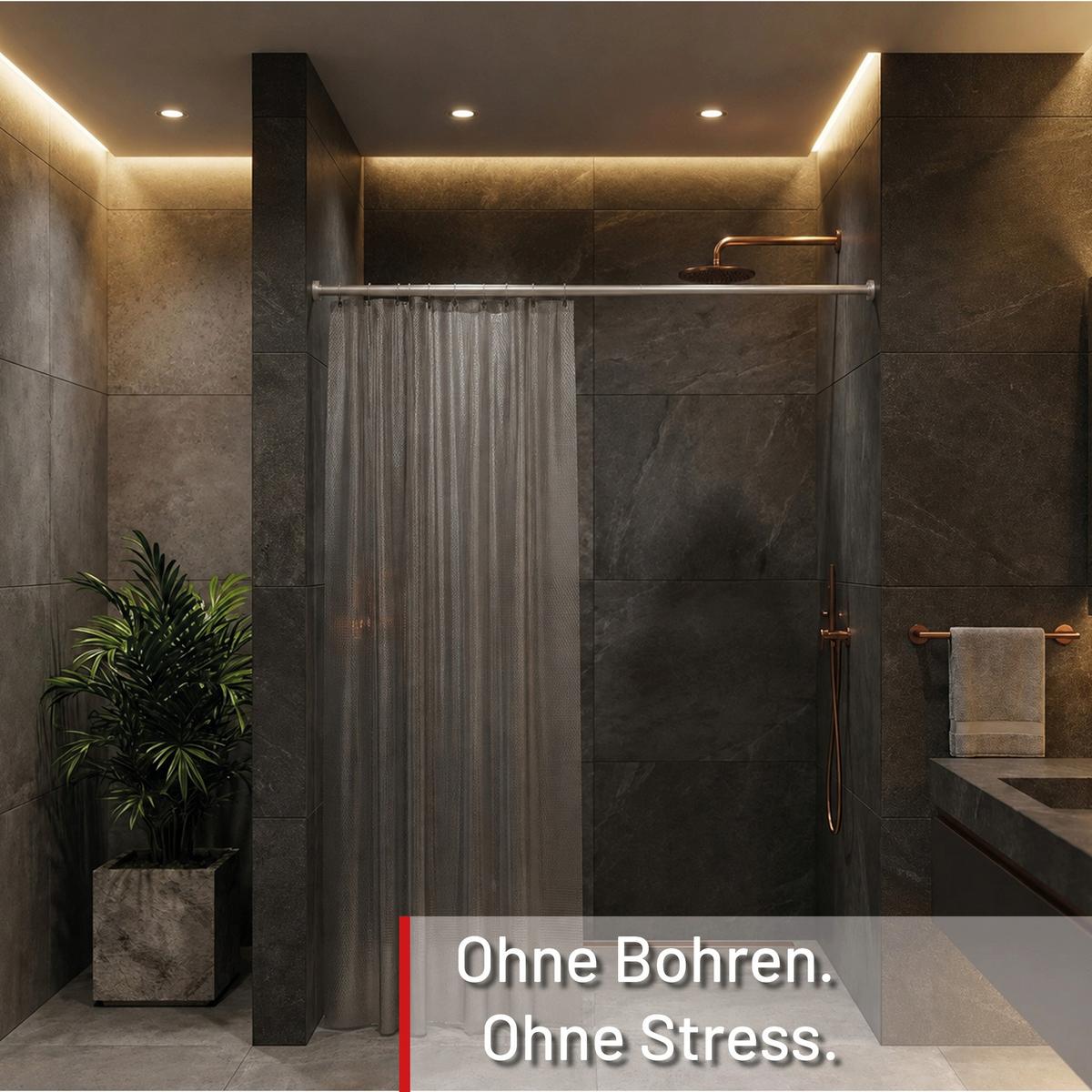 DUSCHVORHANGSTANGE ohne Bohren ausdrehbare Teleskop-Klemmstange aus Metall 125-220cm - Silberfarben, Metall (125cm) - Deco-Raum