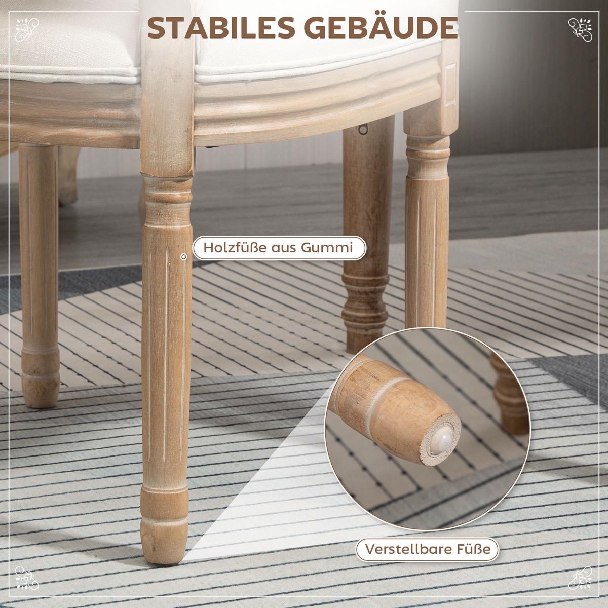 2ER Set Esszimmerstühle Küchenstuhl mit Rattan-Rückenlehne Linen-Touch - Creme/Naturfarben, Holz/Textil (56/96/49cm) - HOMCOM