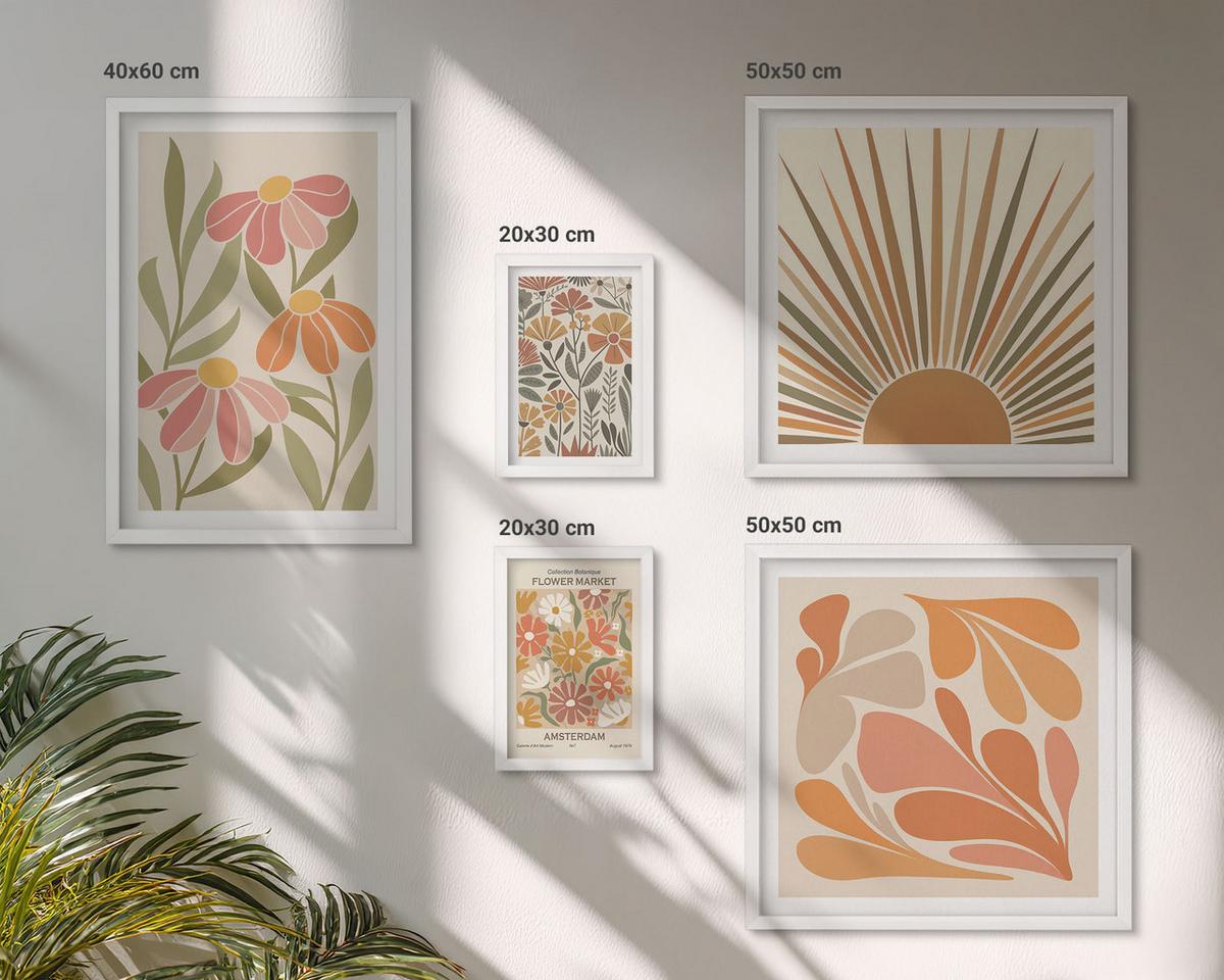 BILDER SET 5er Set - 50x50 cm & 20x30 cm & 40x60 cm Weißer Rahmen - Pastellfarbene Sonnenblumen - Weiß, Kunststoff (40/60cm) - TULUP