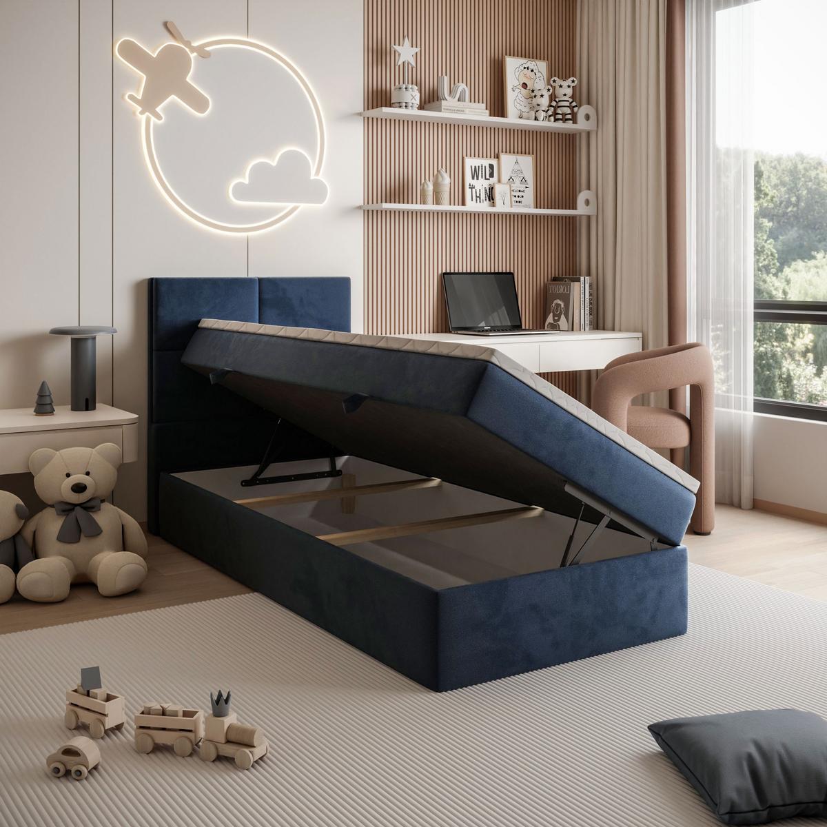BOXSPRINGBETT Bett CROSS MINI mit Topper 100x200 cm Royal Velvet 234 - Dunkelblau, Textil - Lookway