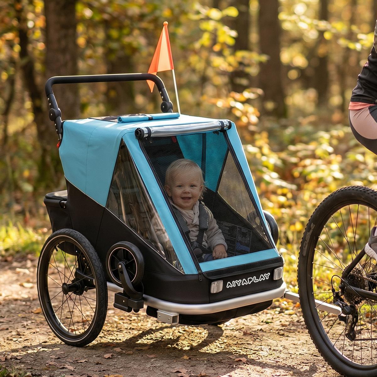 KINDERFAHRRADANHÄNGER Stahl Oxford Gewebe Blau - Blau, Metall (82/102/155cm) - AIYAPLAY