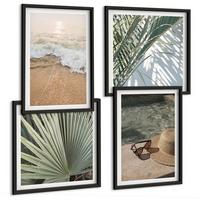 BILDER SET 4er Set - 50x50 cm & 40x60 cm Schwarzer Rahmen - Strandhut und Sonnenbrille - Schwarz, Kunststoff (50/50cm) - TULUP