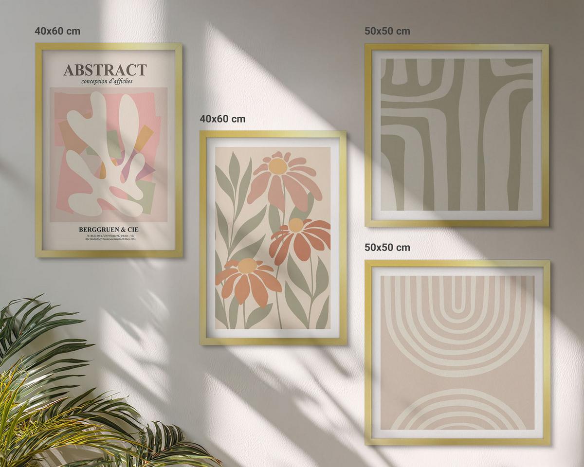 BILDER SET 4er Set - 50x50 cm & 40x60 cm Goldrahmen - Abstrakte Pflanzenformen - Goldfarben, Kunststoff (50/50cm) - TULUP