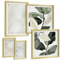 BILDER SET 5er Set - 50x50 cm & 20x30 cm & 40x60 cm Goldrahmen - Leuchtende, abstrakte Boho-Farben - Goldfarben, Kunststoff (40/60cm) - TULUP