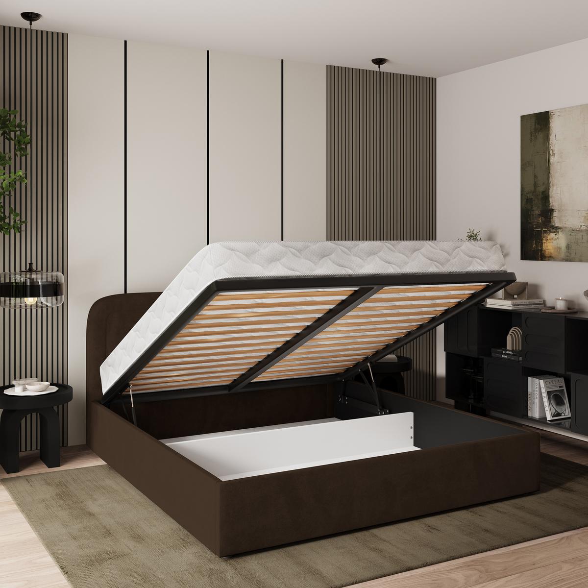 POLSTERBETT BENIRA K 120x200 cm mit Bettkästen - Braun - Braun, Holz/Textil - MASSENO