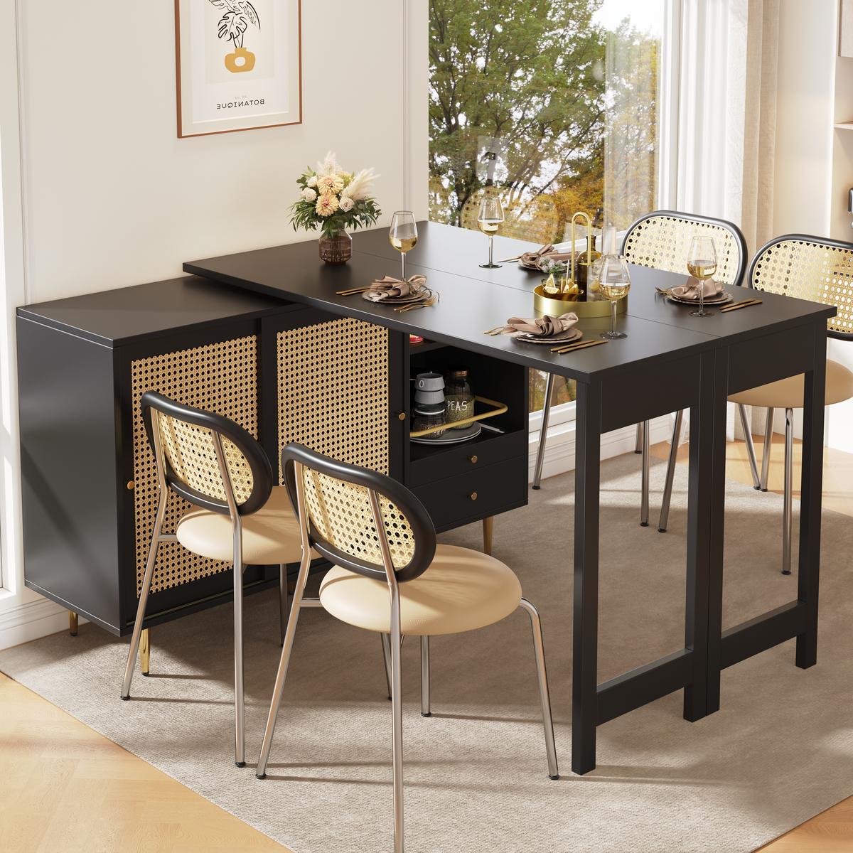 BÜROTISCHE mit Rattan-Türen, 187/40/76cm - Schwarz, Holzwerkstoff (187/40/76cm) - Urban Meuble