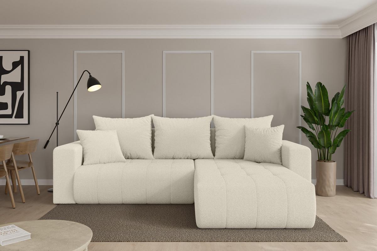 ECKSOFA mit Schlaffunktion Ottomane Rechts MILA-L 277x194x86 Beige Bouclé - Sandfarben/Beige, Holzwerkstoff/Kunststoff (277/194cm) - ALTDECOR