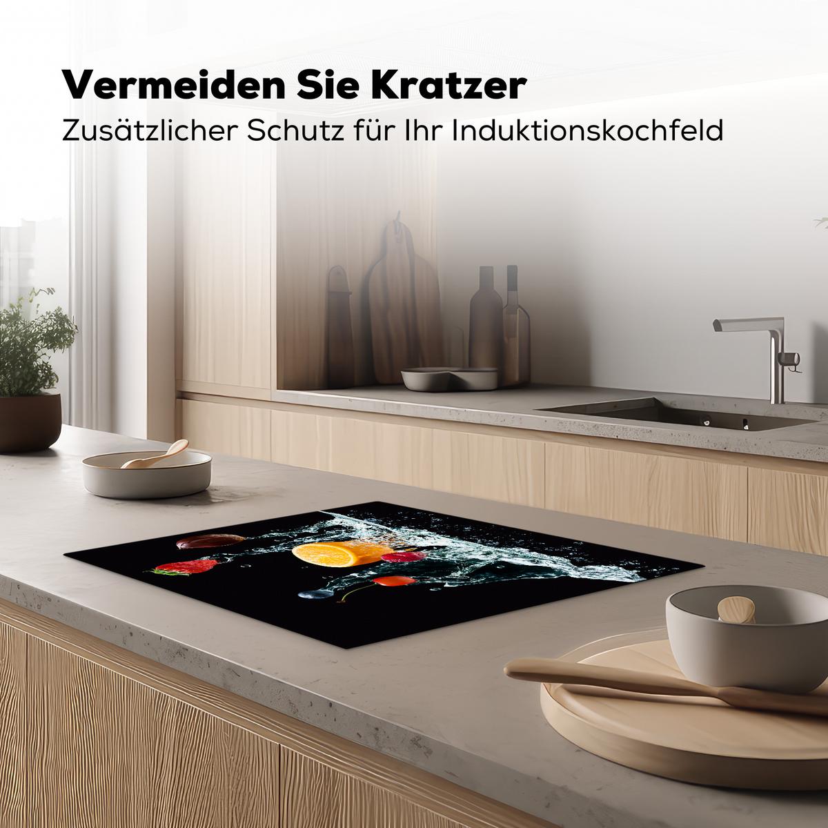 HERDABDECKPLATTE Wasser - Obst - Orange - Erdbeere - Kirsche - Schwarz Herdabdeckung Induktionsfeld 65x52 cm - Orange, Kunststoff (65/52/0.2cm) - MuchoWow