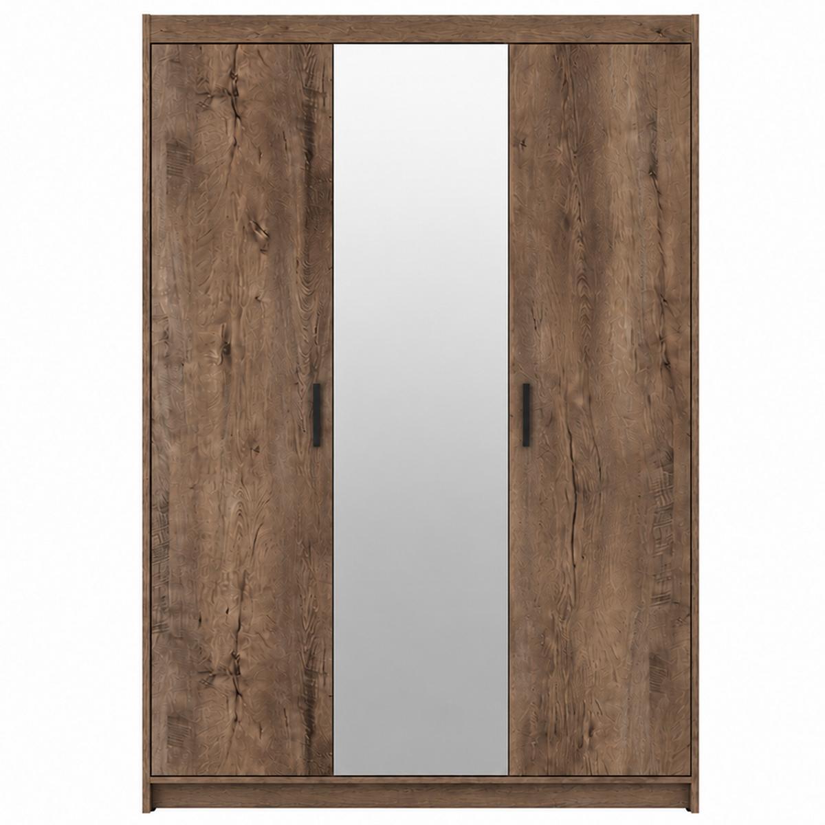 DREHTÜRENSCHRANK Elena mit 3 Türen, mit Spiegel, Eiche Lefkas - Eichefarben, Holzwerkstoff (130/190/53cm) - Beautysofa