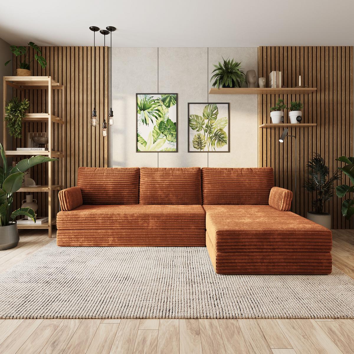 ECKSOFA ANKO modulares Boneless Sofa mit Schlaffunktion Braun Kordstoff - Braun, Textil (270/160cm) - MASSENO