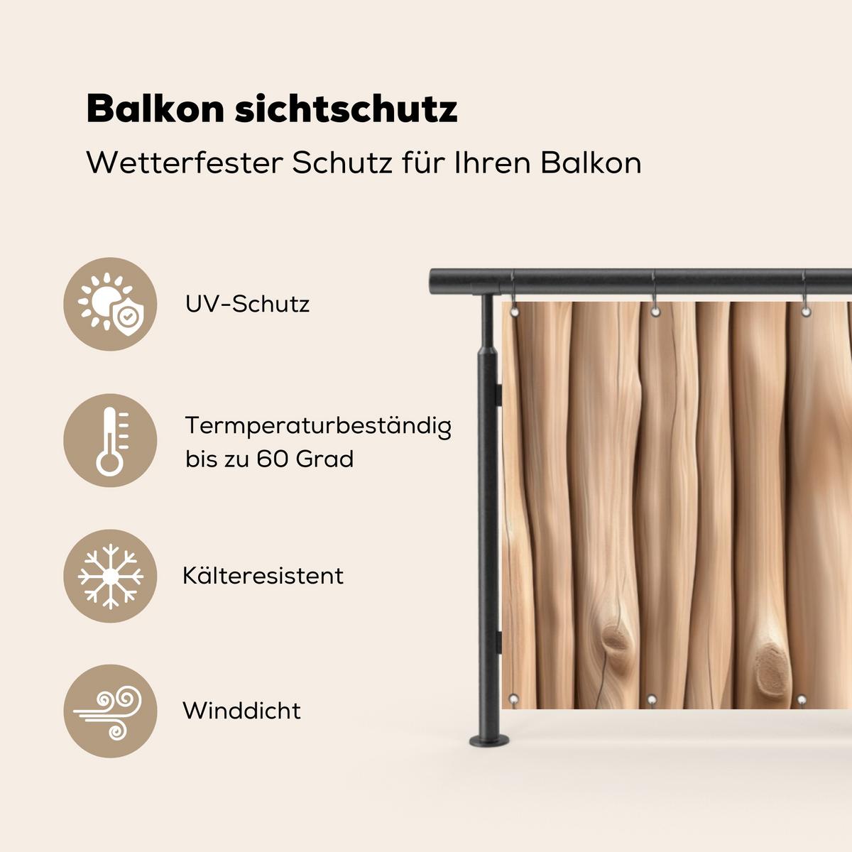 BALKON-SICHTSCHUTZ Holz - Stiel - Hellbraun Windschutz 300x90 cm - Ahornfarben, Kunststoff (300/90cm) - MuchoWow