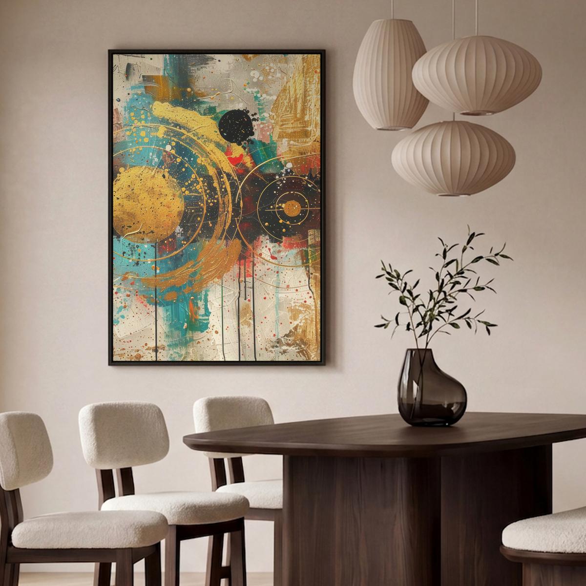 LEINWAND Bilder mit Rahmen - Abstrakt - Kunst - Gold - Modern - 80x120 - Multicolor, Textil (80/120cm) - MuchoWow