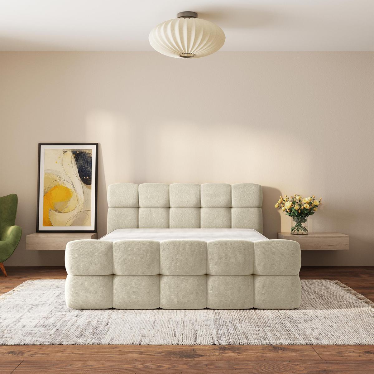 POLSTERBETT ELIZJA 200x200 cm mit Bettkästen - Creme - Creme, Holz (200/200cm) - MASSENO