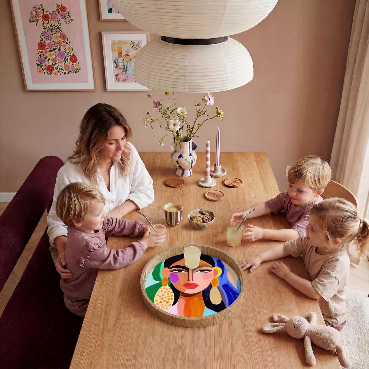 TABLETT Porträt - Frau - Modern 50x50 cm - Multicolor, Holz (50/5/5cm) - OnlyWow
