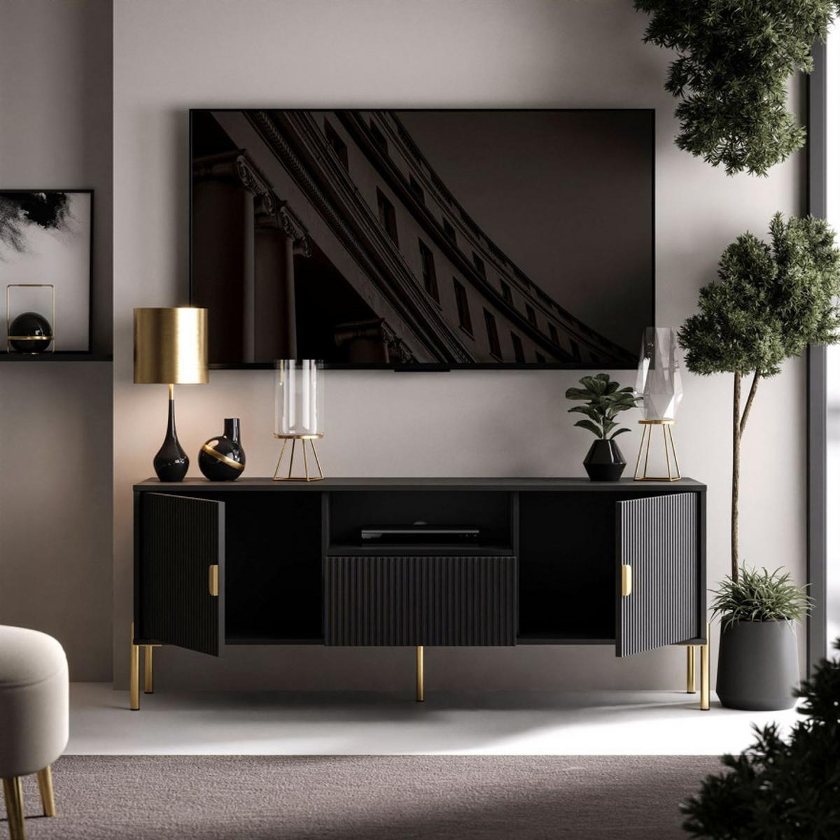 TV Rack DALIA 155 cm - Goldfarben/Schwarz, Holzwerkstoff (155/58/40cm) - Lookway