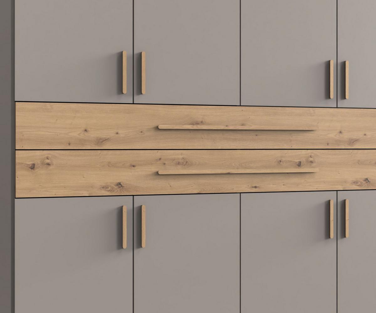 DREHTÜRENSCHRANK B270/H208/T58 cm Sandgrau, Kleiderschrank mit 2 Spiegeltüren, 2 großen Schubkästen & Griffen in Eiche Artisan Dekor / 22647 - Sandfarben/Eiche Artisan, Holzwerkstoff/Kunststoff (270/208/58cm) - luma-home